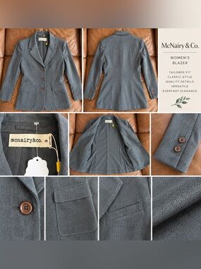 Women's Gray Tailored Blazer with Notch Lapel